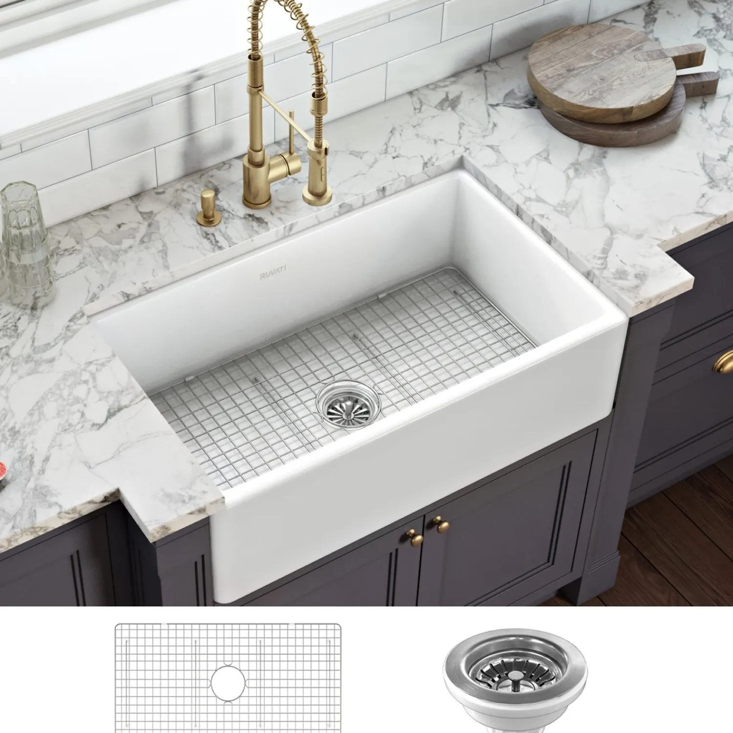 Sale 30 x 20" Fireclay Reversible Farmhouse Apron-Front Kitchen Sink Single Bowl Single Bowl Sinks|Apron Front / Farmhouse Sinks