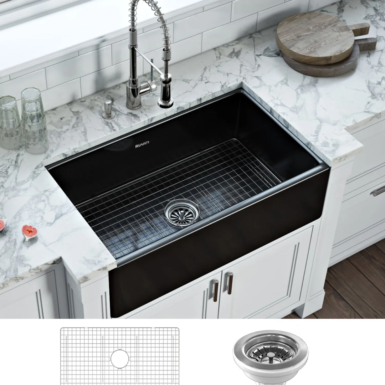 Sale 30 x 20" Fireclay Reversible Farmhouse Apron-Front Kitchen Sink Single Bowl Single Bowl Sinks|Apron Front / Farmhouse Sinks