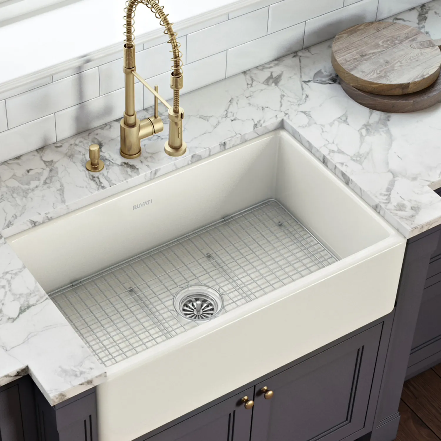 Sale 30 x 20" Fireclay Reversible Farmhouse Apron-Front Kitchen Sink Single Bowl Single Bowl Sinks|Apron Front / Farmhouse Sinks