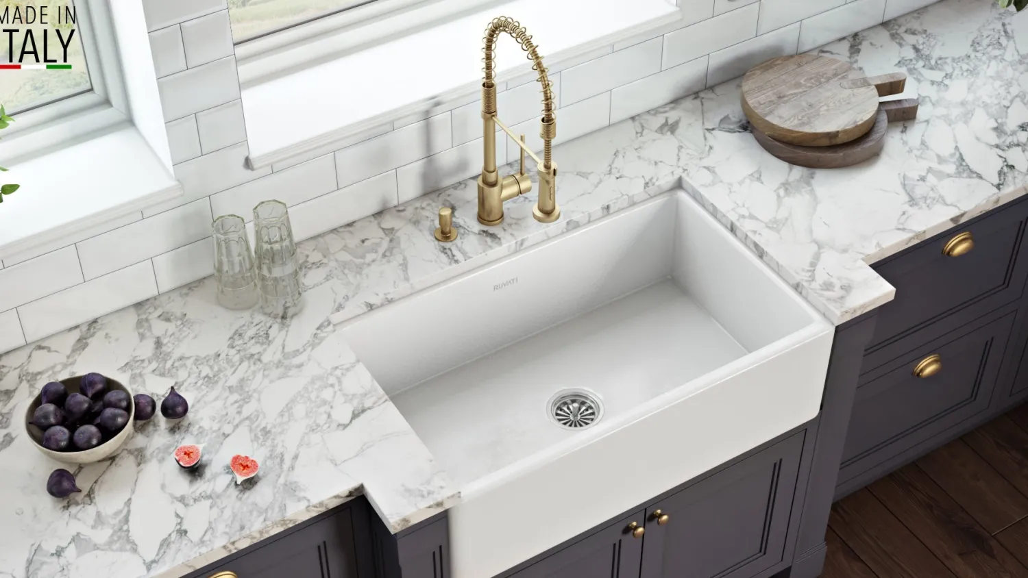Sale 30 x 20" Fireclay Reversible Farmhouse Apron-Front Kitchen Sink Single Bowl Single Bowl Sinks|Apron Front / Farmhouse Sinks