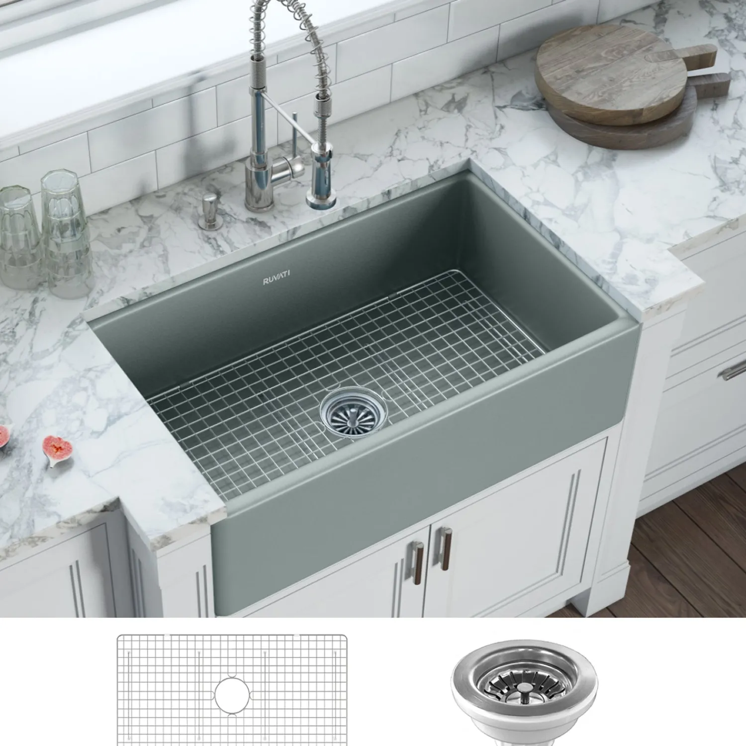 Sale 30 x 20" Fireclay Reversible Farmhouse Apron-Front Kitchen Sink Single Bowl Single Bowl Sinks|Apron Front / Farmhouse Sinks