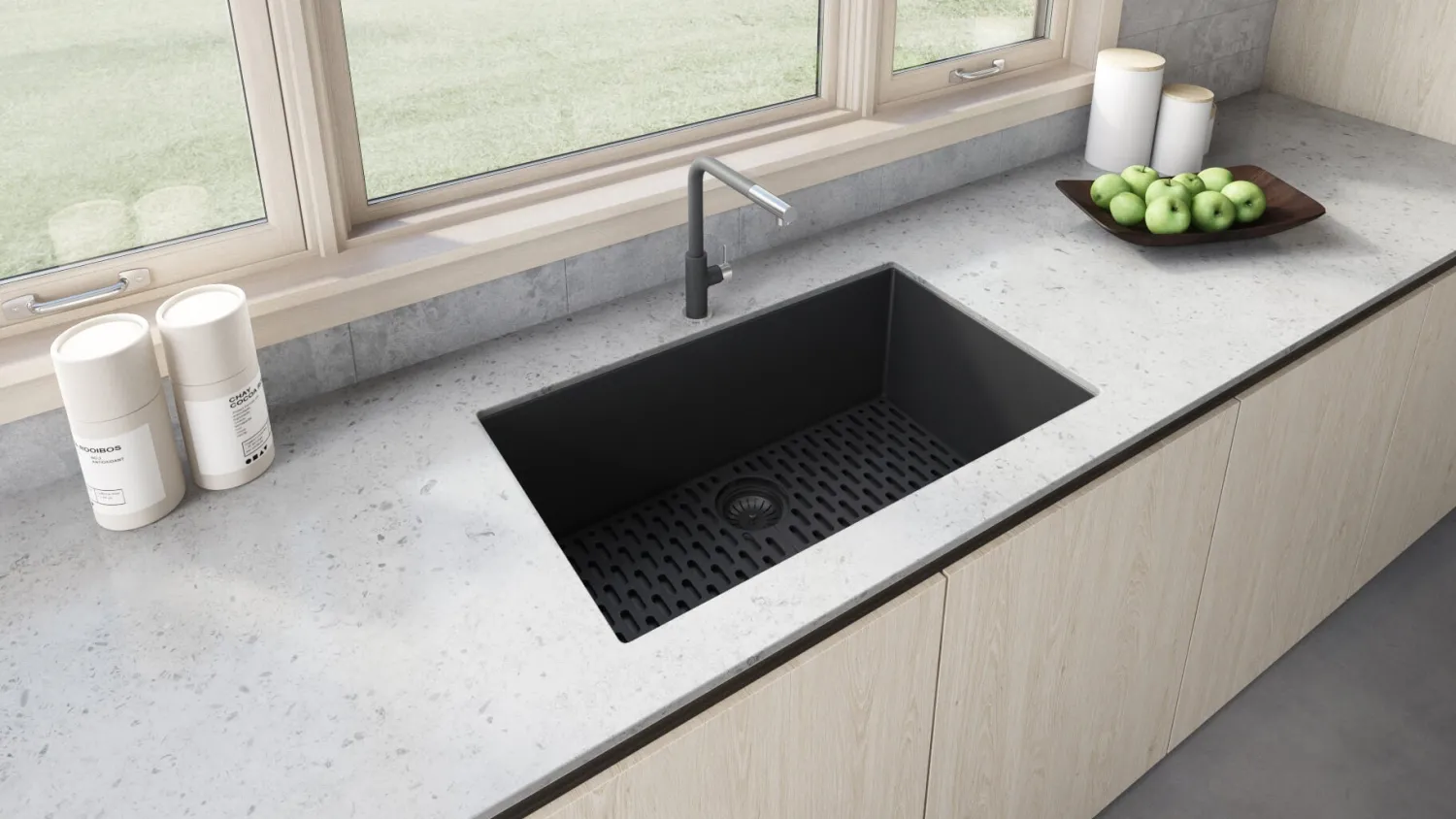 Hot 33" x 19" Granite Composite Undermount Single Bowl Kitchen Sink - Midnight Black Workstation Sinks|Undermount Sinks