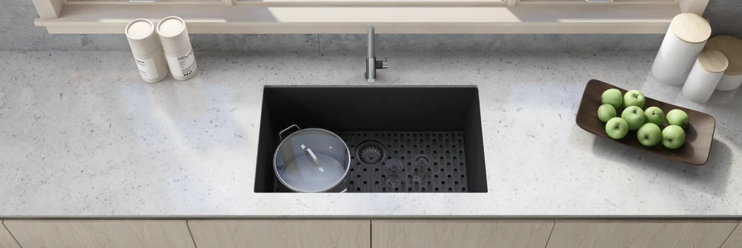 Hot 33" x 19" Granite Composite Undermount Single Bowl Kitchen Sink - Midnight Black Workstation Sinks|Undermount Sinks