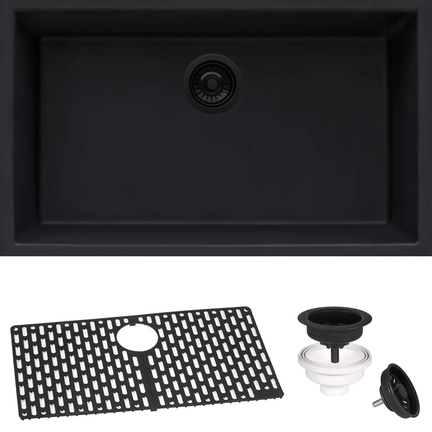 Hot 33" x 19" Granite Composite Undermount Single Bowl Kitchen Sink - Midnight Black Workstation Sinks|Undermount Sinks