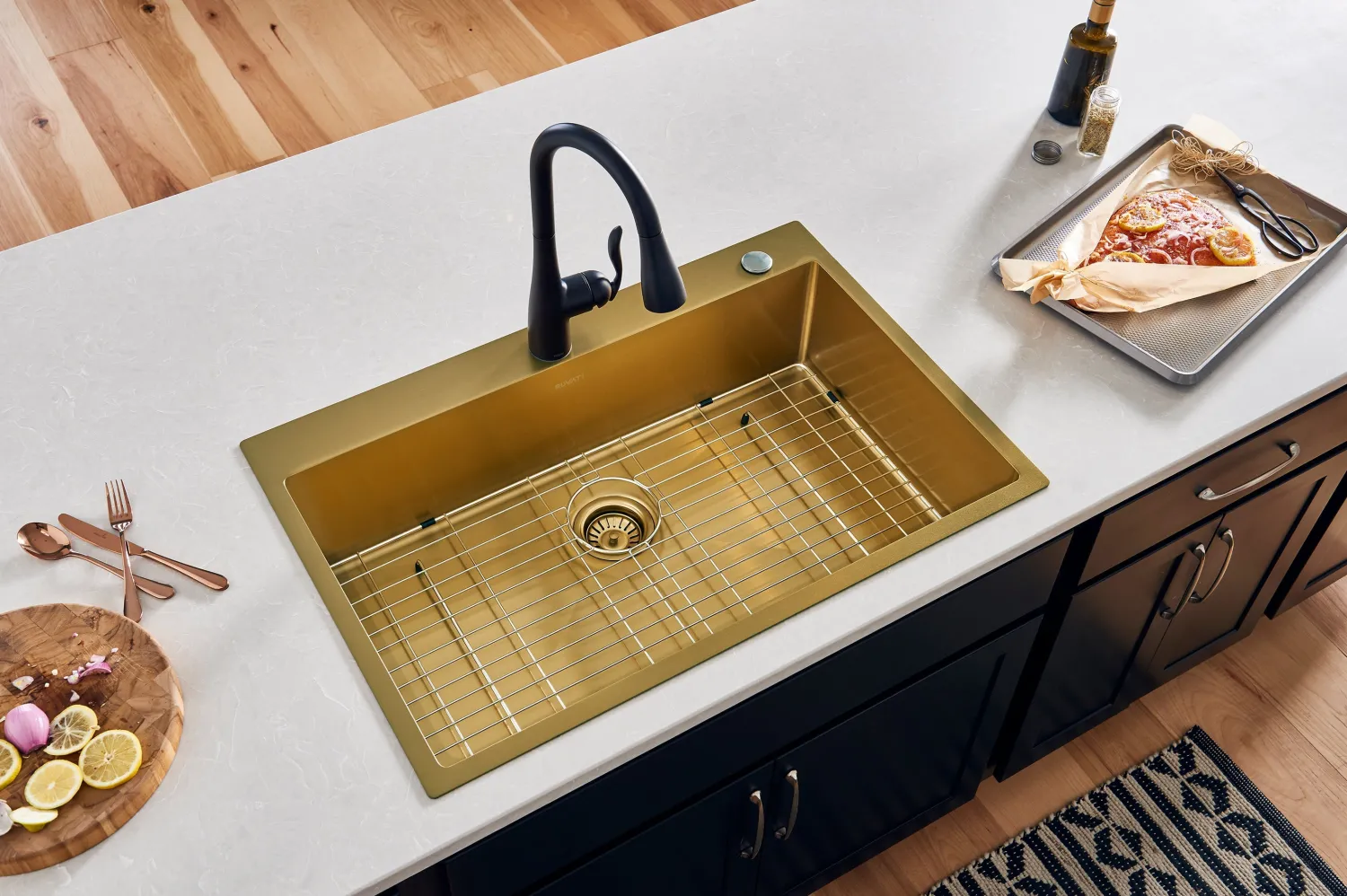 New 33" x 22" Matte Gold Stainless Steel Topmount Single Bowl Kitchen Sink Drop-In / Top Mount Sinks|Stainless Steel Sinks