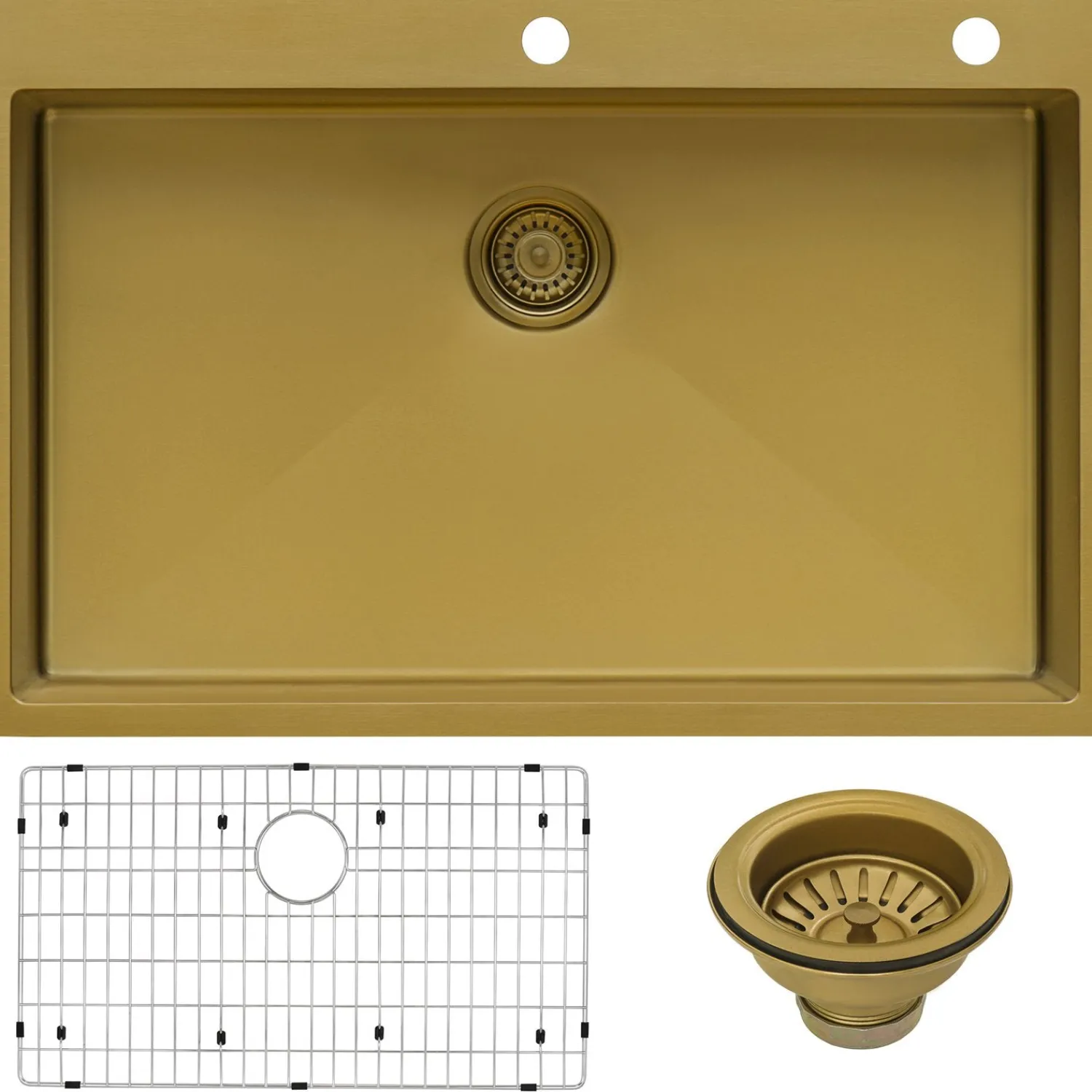 New 33" x 22" Matte Gold Stainless Steel Topmount Single Bowl Kitchen Sink Drop-In / Top Mount Sinks|Stainless Steel Sinks