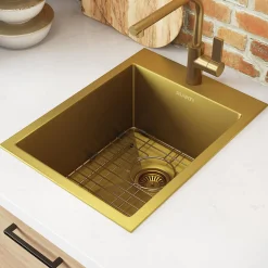 Online 15" x 20" Matte Gold Stainless Steel Topmount Bar Prep Sink Gunmetal, Brass, & Gold|Sinks For Tight Spaces