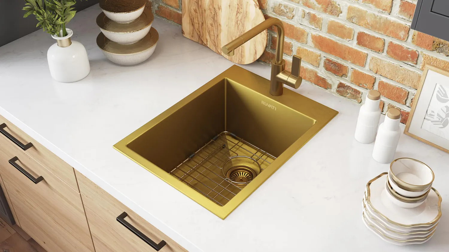 Online 15" x 20" Matte Gold Stainless Steel Topmount Bar Prep Sink Gunmetal, Brass, & Gold|Sinks For Tight Spaces