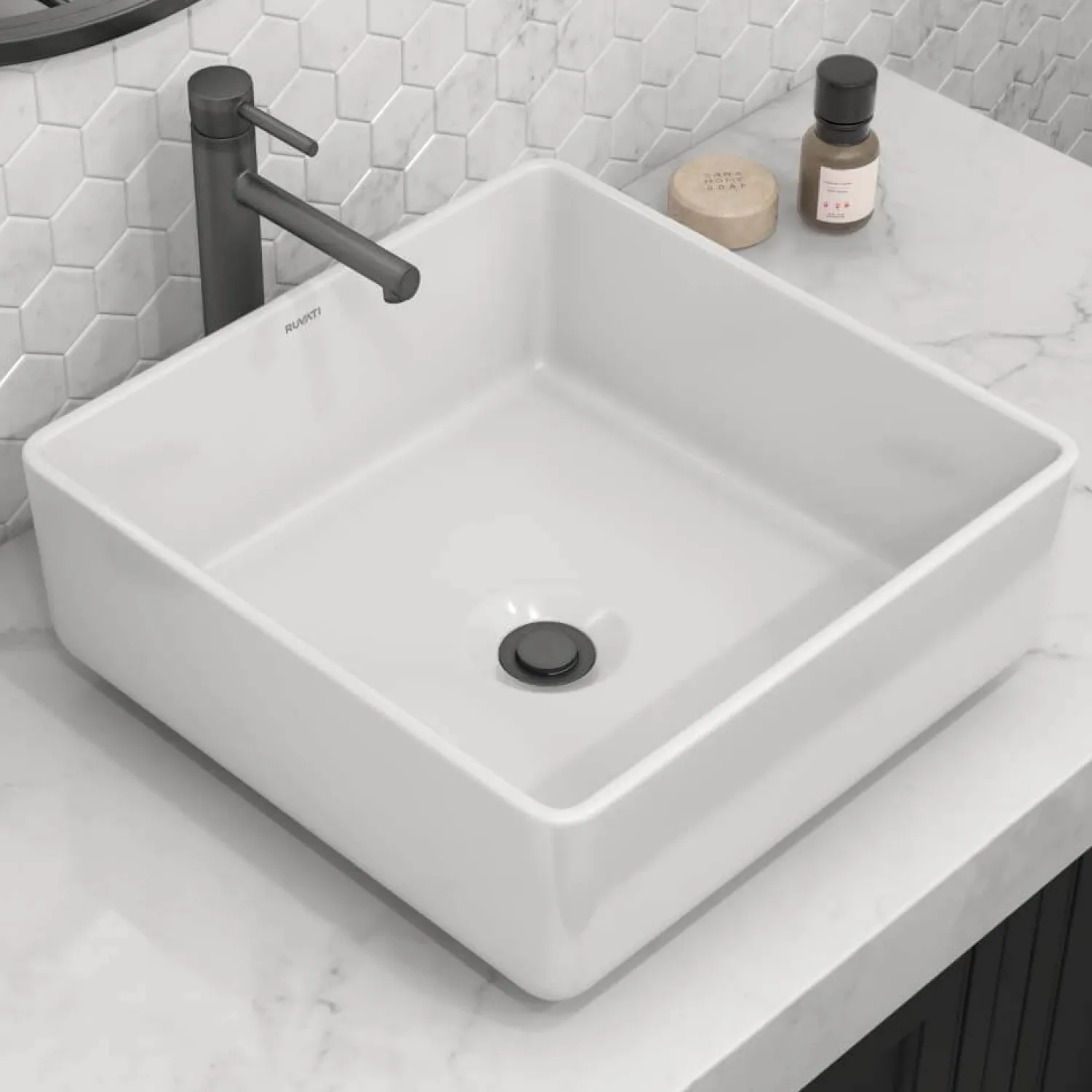 Online 15" x 15" Square Bathroom Vessel Sink in White Above Counter / Vessel Sinks