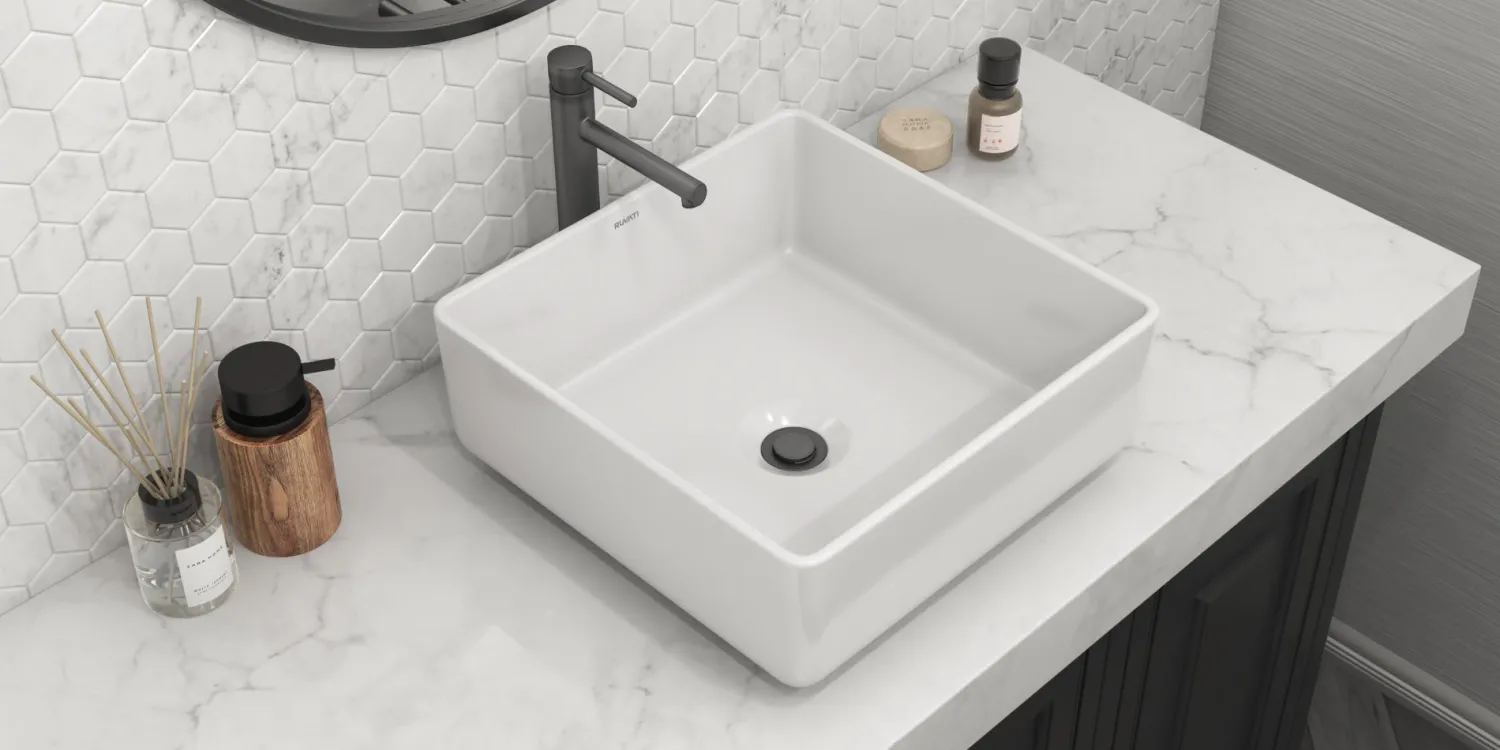Online 15" x 15" Square Bathroom Vessel Sink in White Above Counter / Vessel Sinks