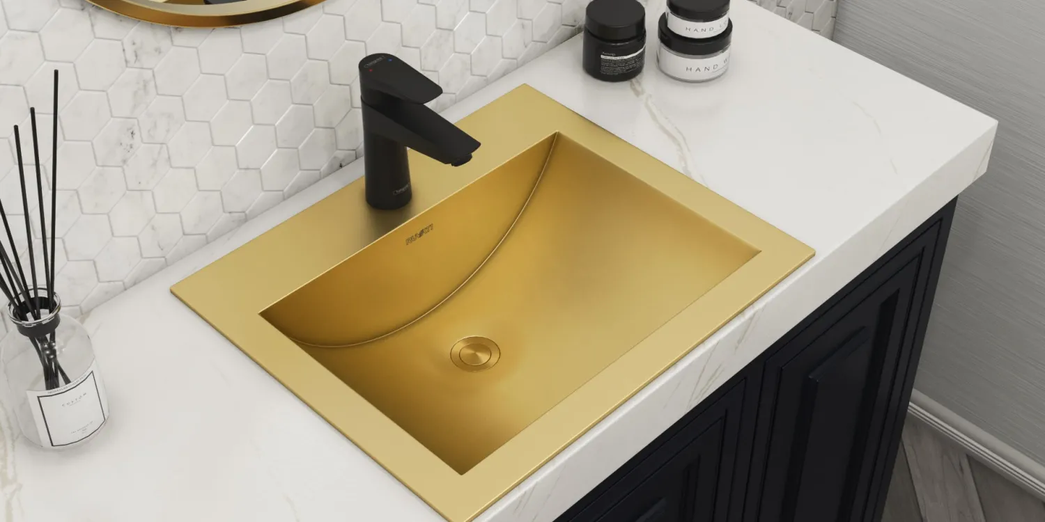 Clearance 21" x 17" Topmount Brushed Gold Stainless Steel Bathroom Sink Stainless Steel Sinks|Drop-In / Top Mount Sinks