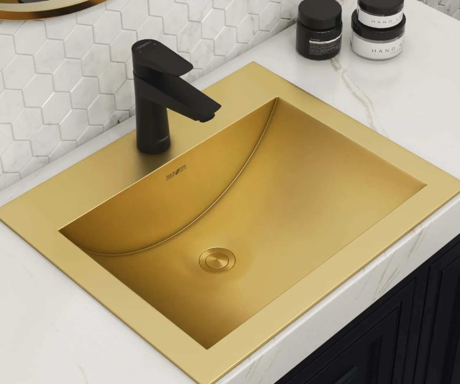 Clearance 21" x 17" Topmount Brushed Gold Stainless Steel Bathroom Sink Stainless Steel Sinks|Drop-In / Top Mount Sinks