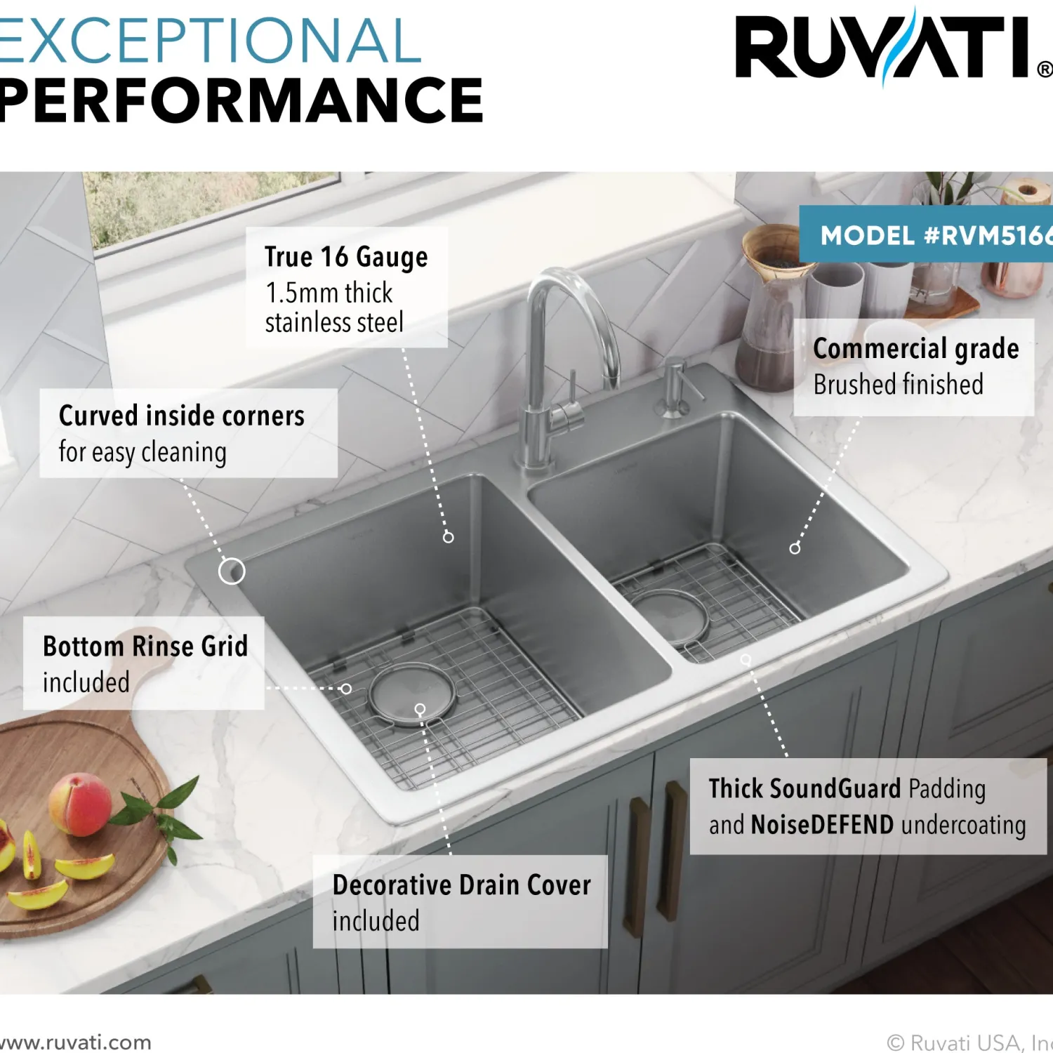 Sale 33" x 22" Topmount 60/40 Double Bowl 16 Gauge Stainless Steel Kitchen Sink Drop-In / Top Mount Sinks|Stainless Steel Sinks