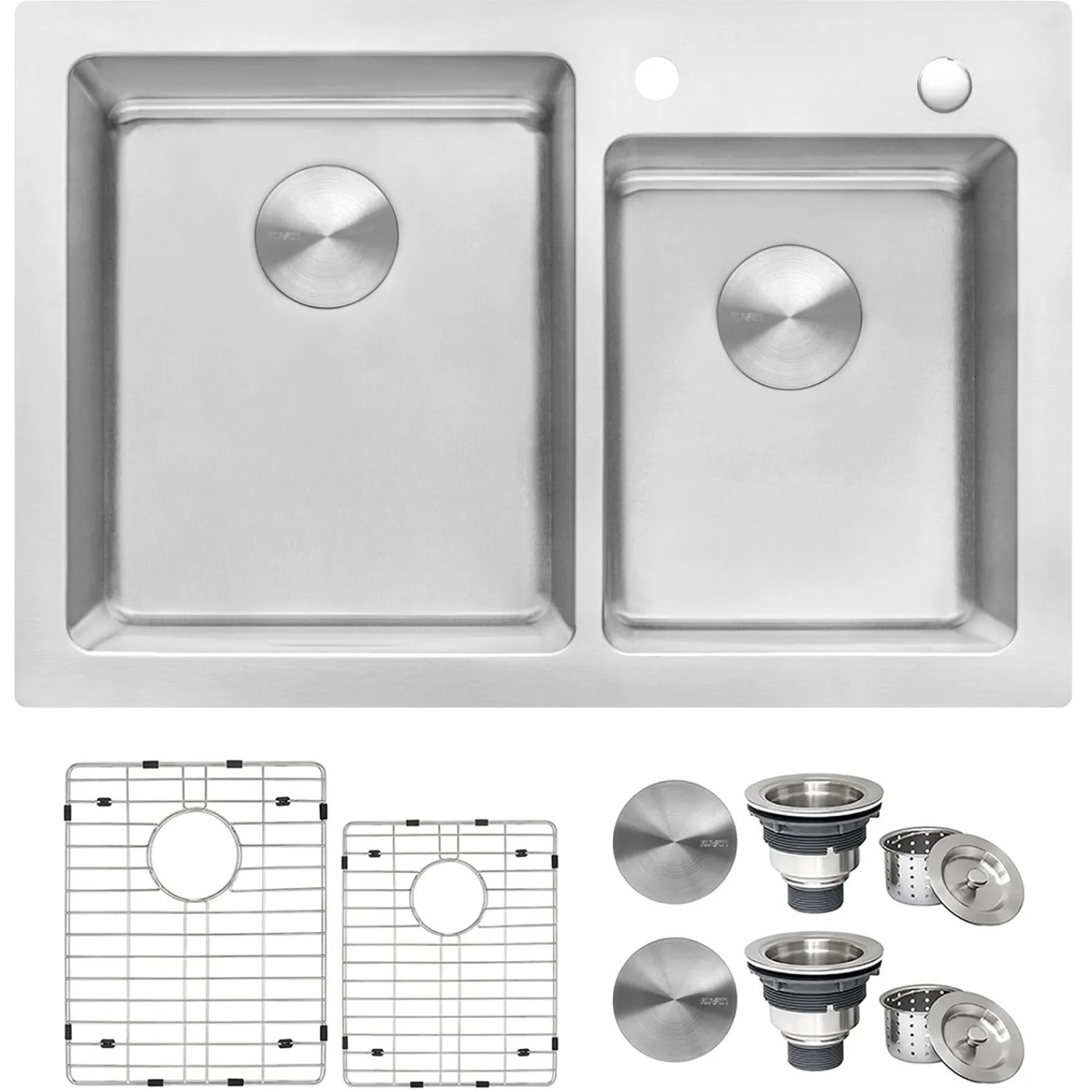 Sale 33" x 22" Topmount 60/40 Double Bowl 16 Gauge Stainless Steel Kitchen Sink Drop-In / Top Mount Sinks|Stainless Steel Sinks