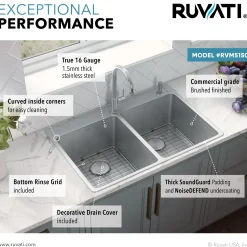 Sale 33" x 22" Topmount 50/50 Double Bowl 16 Gauge Stainless Steel Kitchen Sink Drop-In / Top Mount Sinks|Stainless Steel Sinks