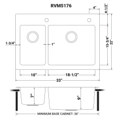 Hot 33" x 22" Topmount 30/70 Double Bowl 16 Gauge Stainless Steel Kitchen Sink Drop-In / Top Mount Sinks|Stainless Steel Sinks