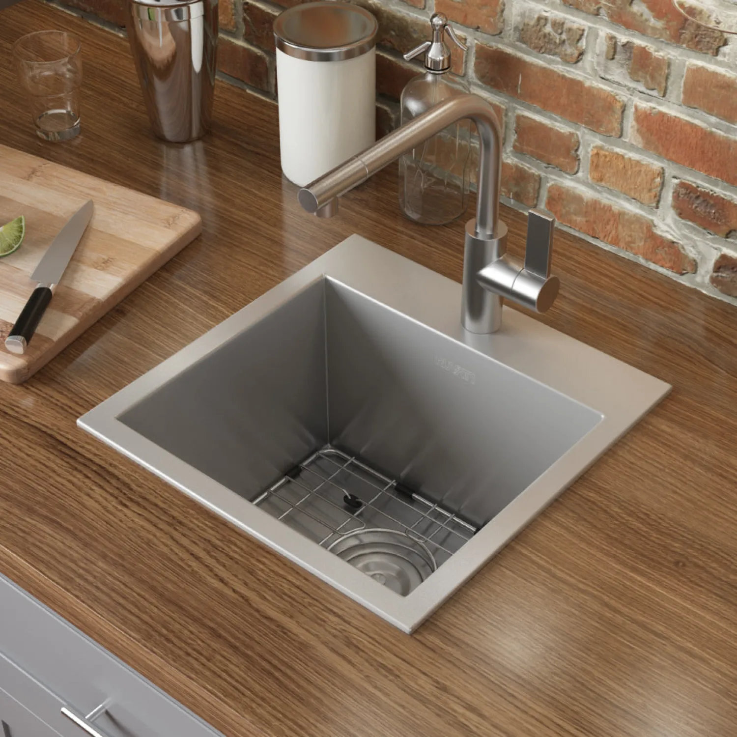 15 x 15" Topmount 16 Gauge Stainless Steel Single Bowl Bar Prep Sink Bar / Prep Sinks
