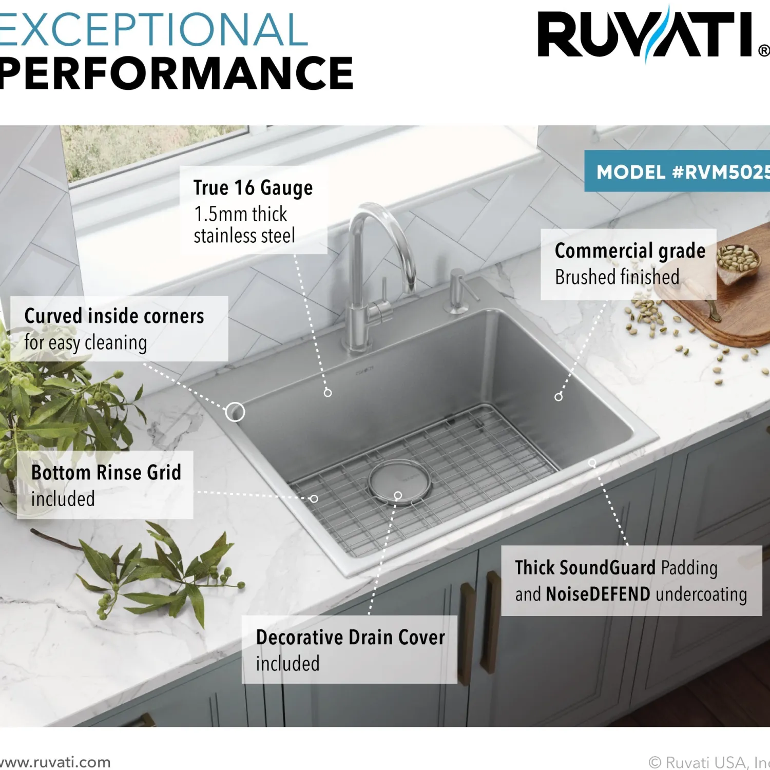 Hot 25" x 22" Topmount 16 Gauge Stainless Steel Kitchen Sink Drop-In / Top Mount Sinks|Stainless Steel Sinks