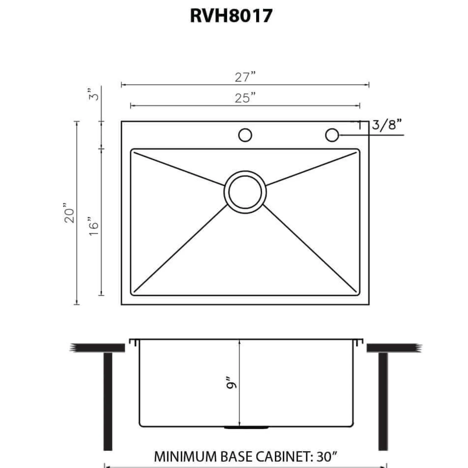 Best 27" x 20" Topmount 16 Gauge Stainless Kitchen Sink Drop-In / Top Mount Sinks|Stainless Steel Sinks