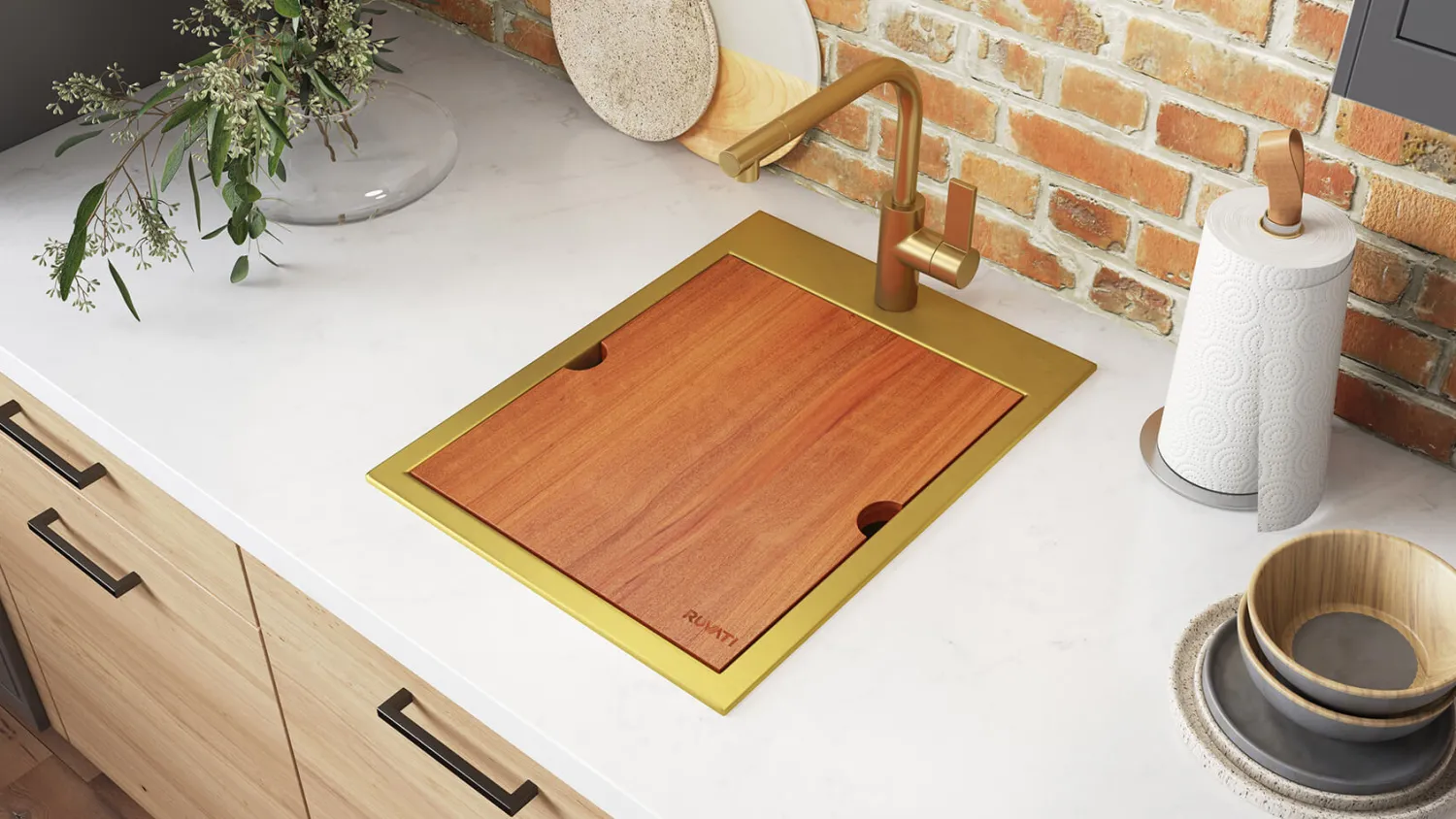 15" x 20" Topmount Matte Gold Stainless Steel Workstation Bar Sink Gunmetal, Brass, & Gold|Sinks For Tight Spaces
