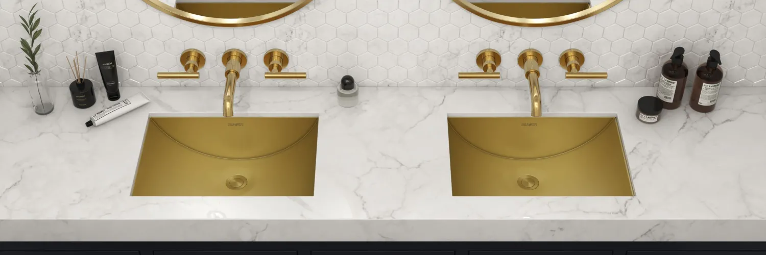 New 18" x 13" Undermount Brushed Gold Rectangular Stainless Steel Bathroom Sink Undermount|Gunmetal, Brass, & Gold