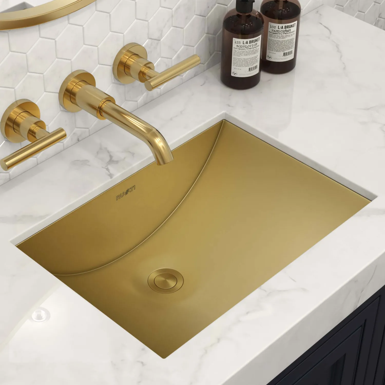 New 18" x 13" Undermount Brushed Gold Rectangular Stainless Steel Bathroom Sink Undermount|Gunmetal, Brass, & Gold