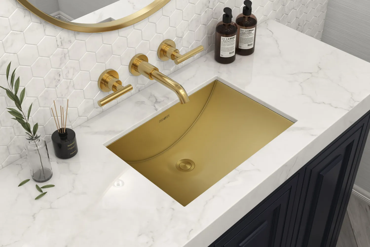 New 18" x 13" Undermount Brushed Gold Rectangular Stainless Steel Bathroom Sink Undermount|Gunmetal, Brass, & Gold