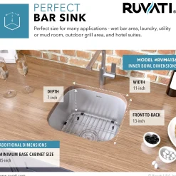 Best 13 x 15" Undermount 16 Gauge Stainless Steel Bar Prep Sink Sinks For Tight Spaces|Bar / Prep Sinks