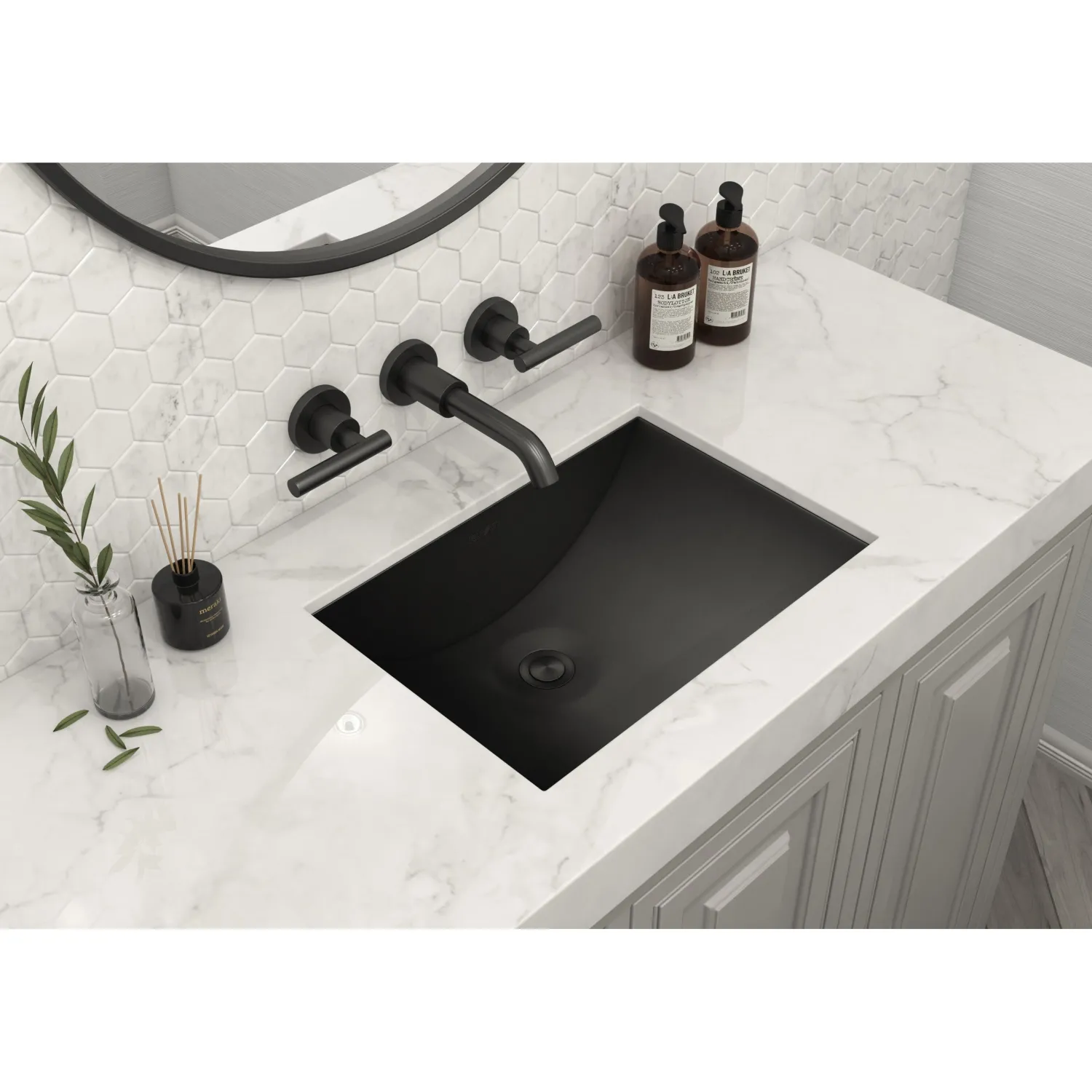 18" x 13" Undermount Gunmetal Rectangular Stainless Steel Bathroom Sink Undermount|Gunmetal, Brass, & Gold