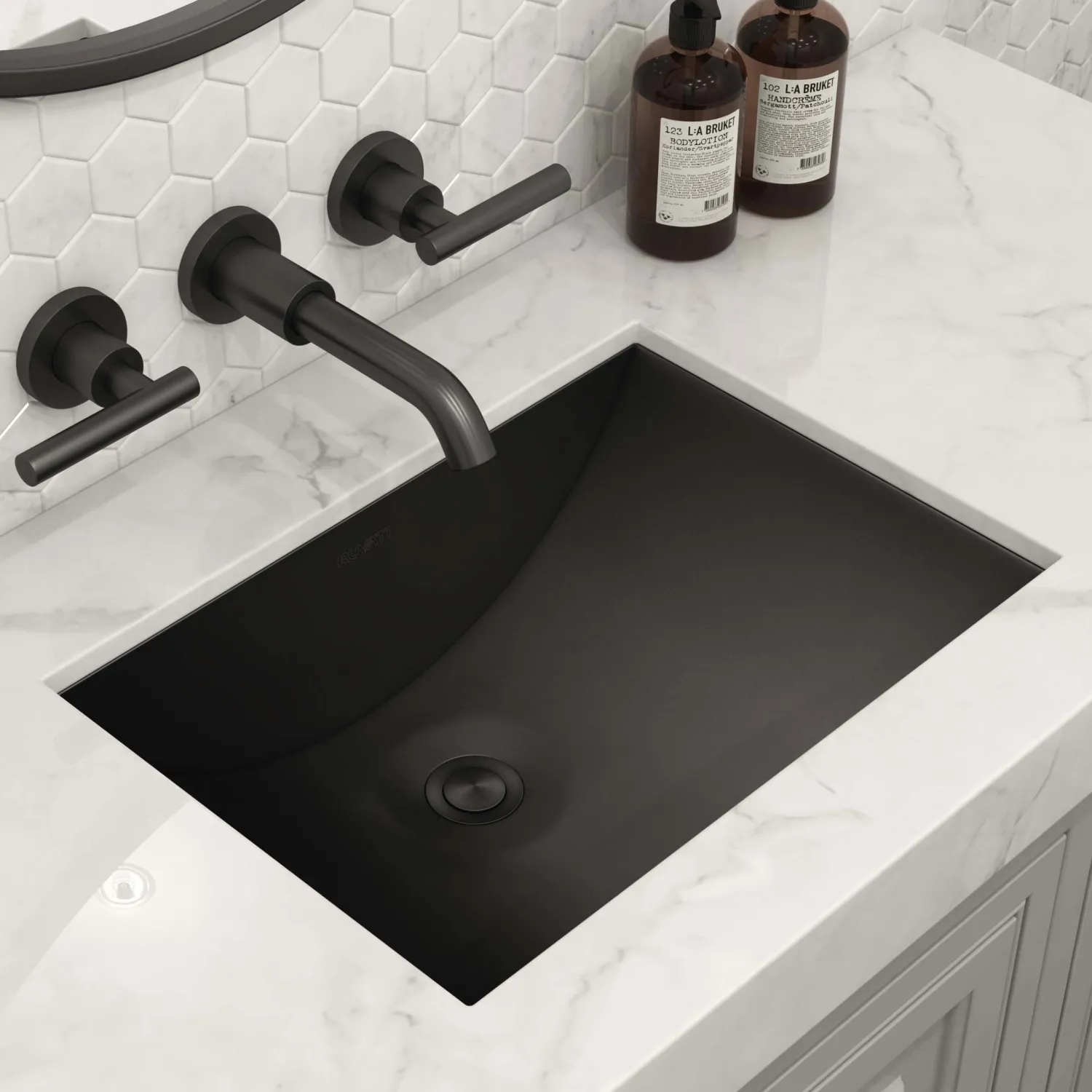 18" x 13" Undermount Gunmetal Rectangular Stainless Steel Bathroom Sink Undermount|Gunmetal, Brass, & Gold