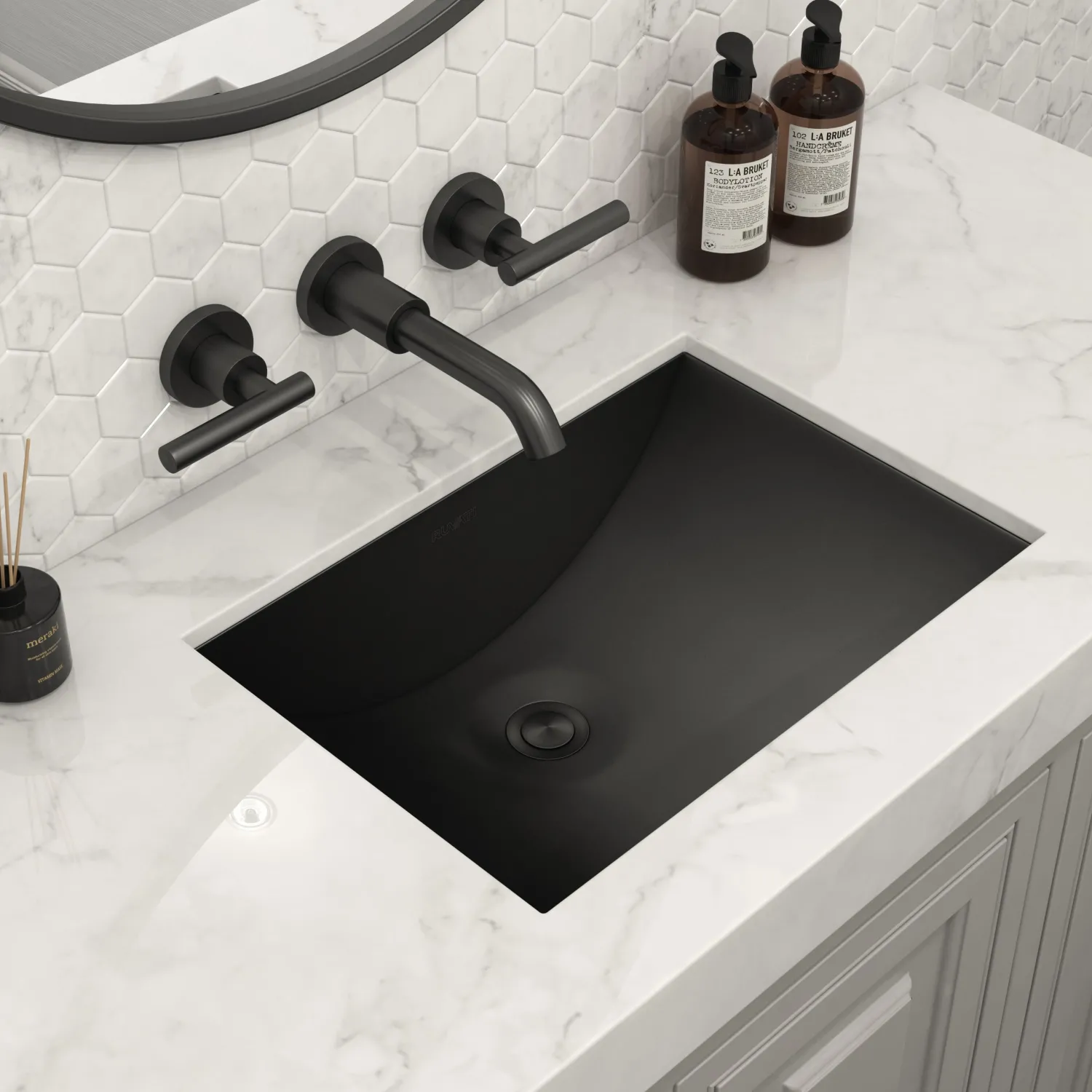 Outlet 20" x 14" Undermount Gunmetal Rectangular Stainless Steel Bathroom Sink Undermount|Gunmetal, Brass, & Gold