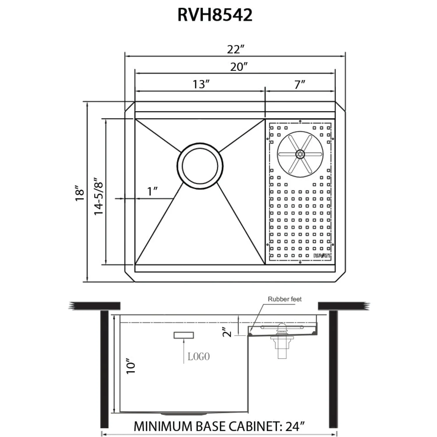 Clearance 22" x 18" Undermount Workstation Bar Sink and Glass Rinser Bar / Prep Sinks|Workstation Sinks