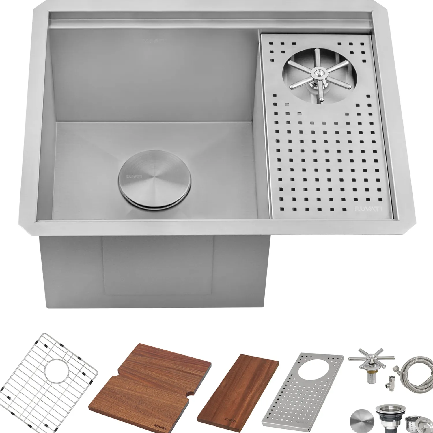 Clearance 22" x 18" Undermount Workstation Bar Sink and Glass Rinser Bar / Prep Sinks|Workstation Sinks
