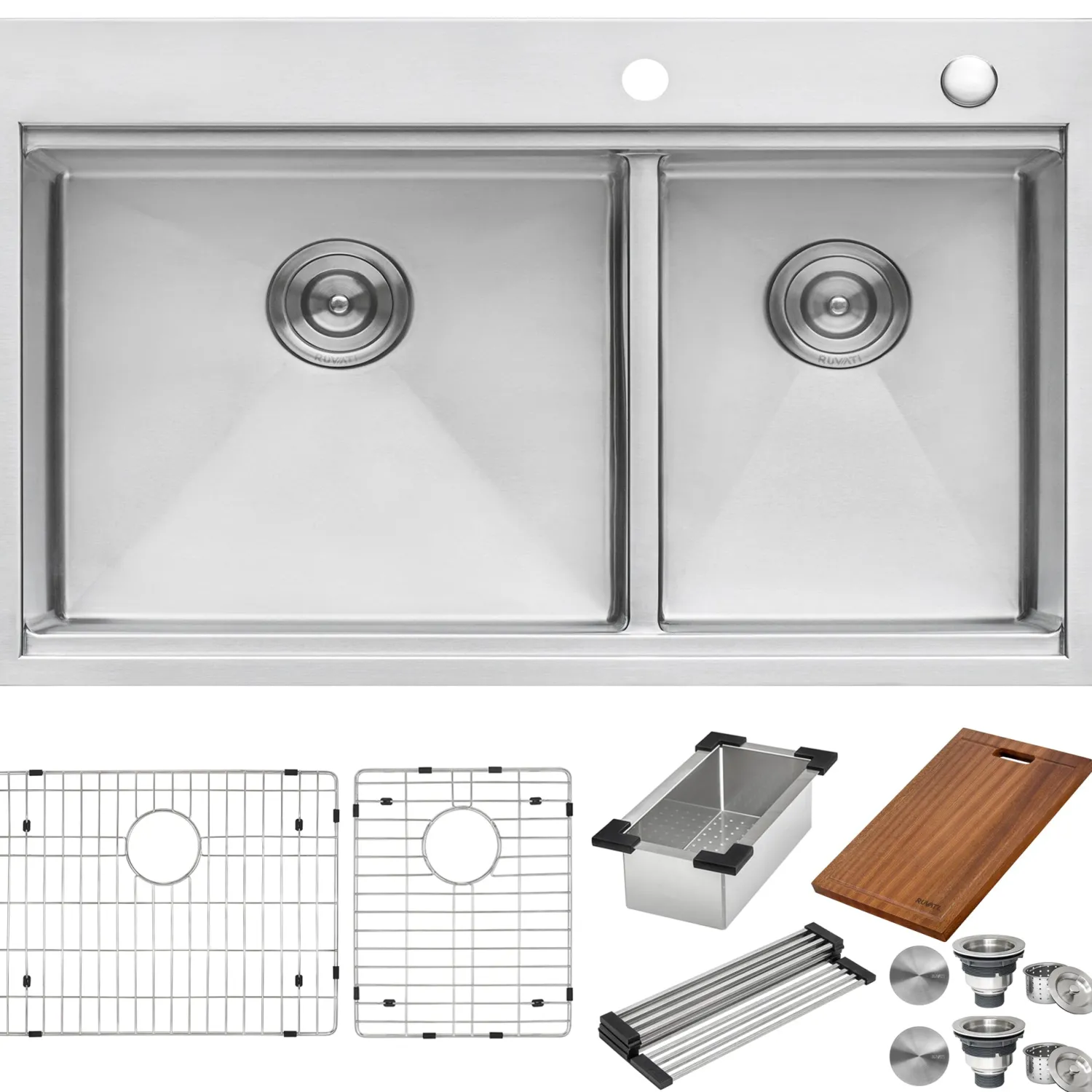 Online 33 x 22" Workstation Drop-in 60/40 Double Bowl Topmount Tight Radius 16 Gauge Stainless Steel Ledge Kitchen Sink Drop-In / Top Mount Sinks|Stainless Steel Sinks