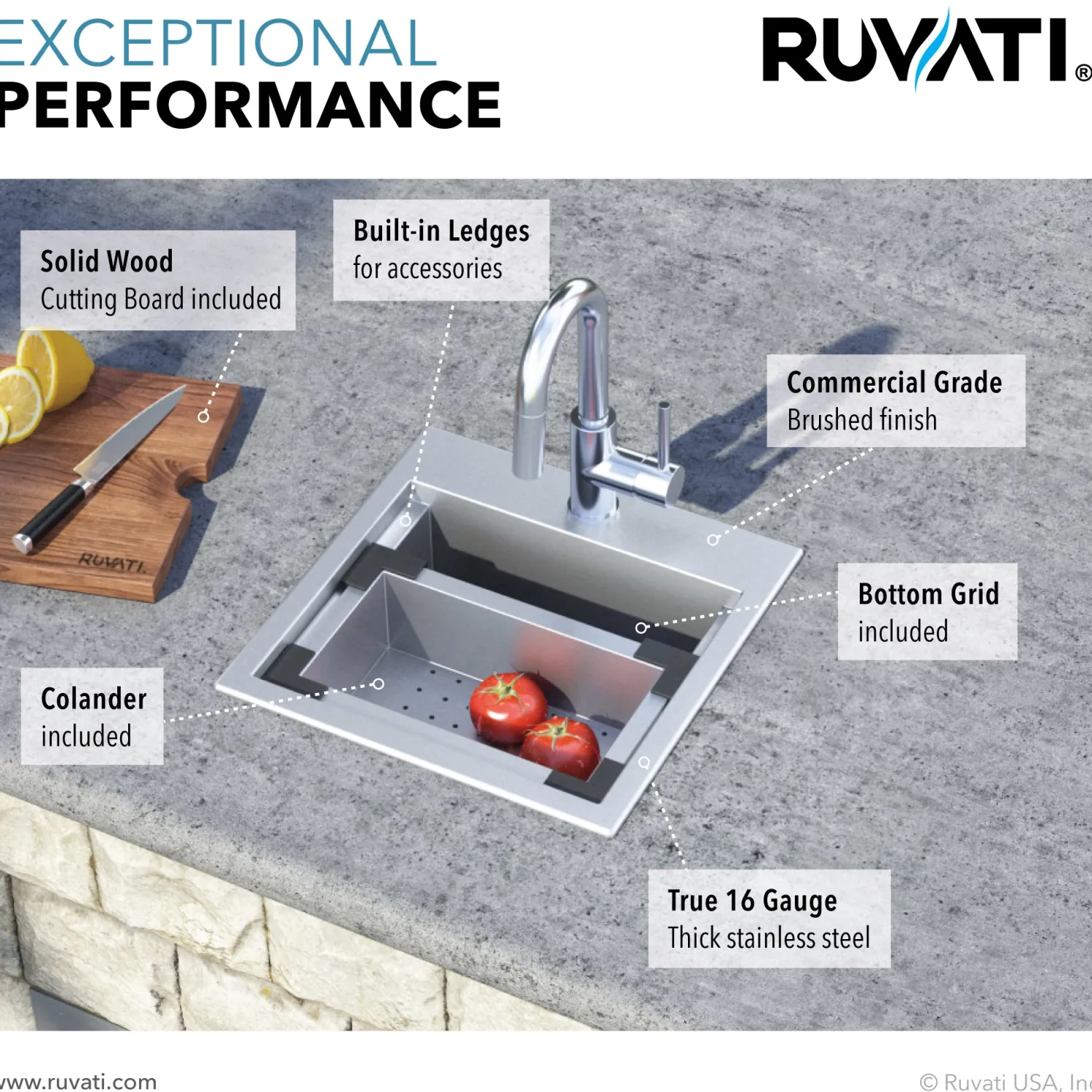 Clearance 15 x 15" Workstation Drop-in Topmount 16 Gauge Stainless Steel Bar Prep RV Sink Bar / Prep Sinks|Workstation Sinks
