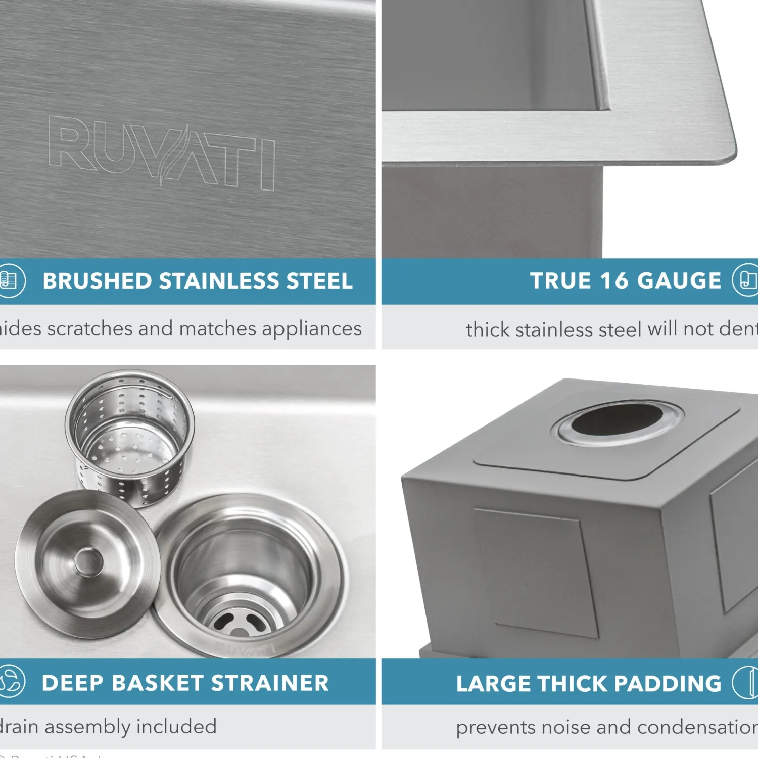 Clearance 15 x 15" Workstation Drop-in Topmount 16 Gauge Stainless Steel Bar Prep RV Sink Bar / Prep Sinks|Workstation Sinks
