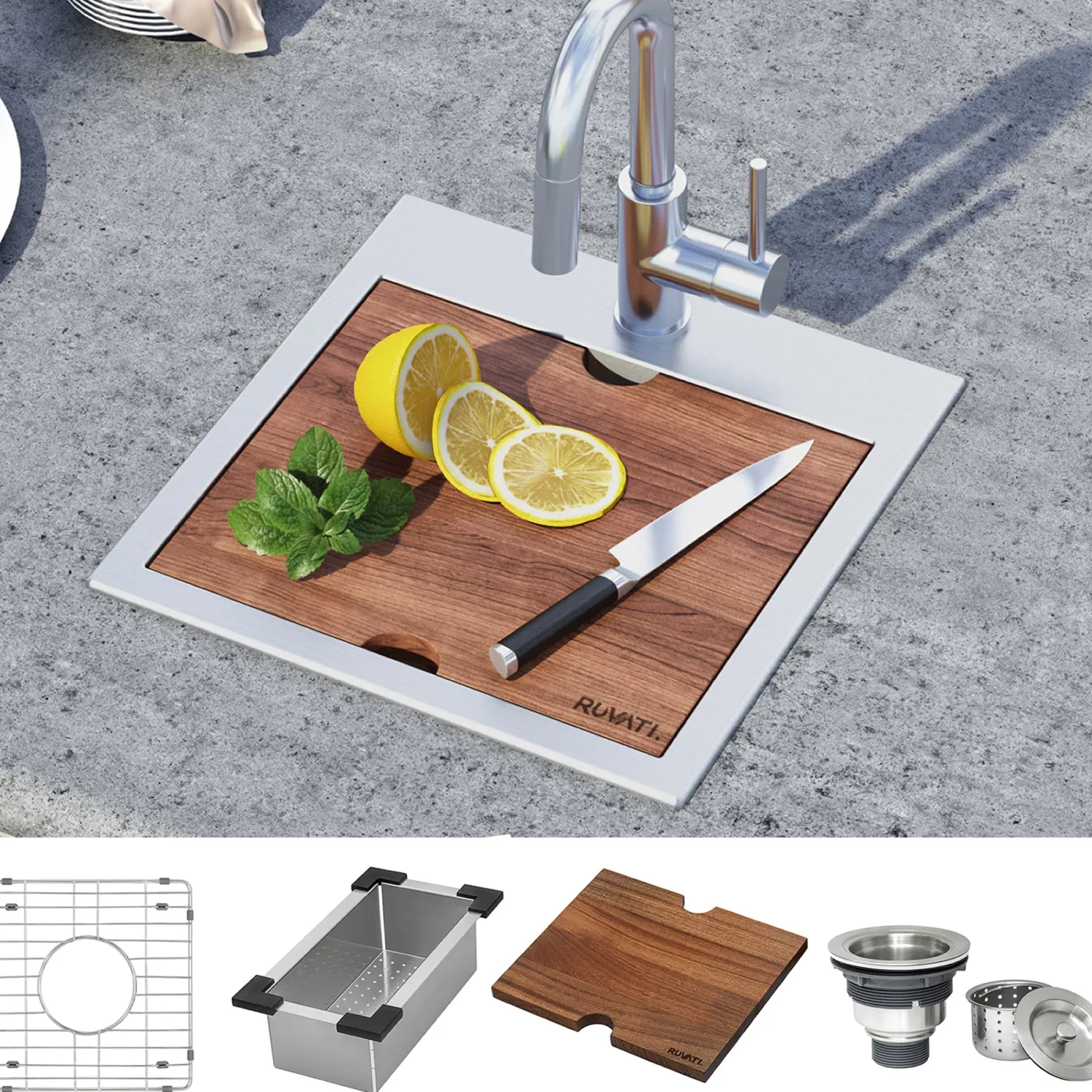Clearance 15 x 15" Workstation Drop-in Topmount 16 Gauge Stainless Steel Bar Prep RV Sink Bar / Prep Sinks|Workstation Sinks