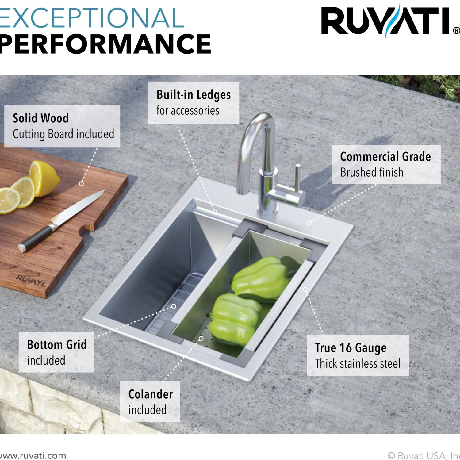 Discount 15 x 20" Workstation Drop-in Topmount 16 Gauge Stainless Steel Bar Prep RV Sink Bar / Prep Sinks|Workstation Sinks