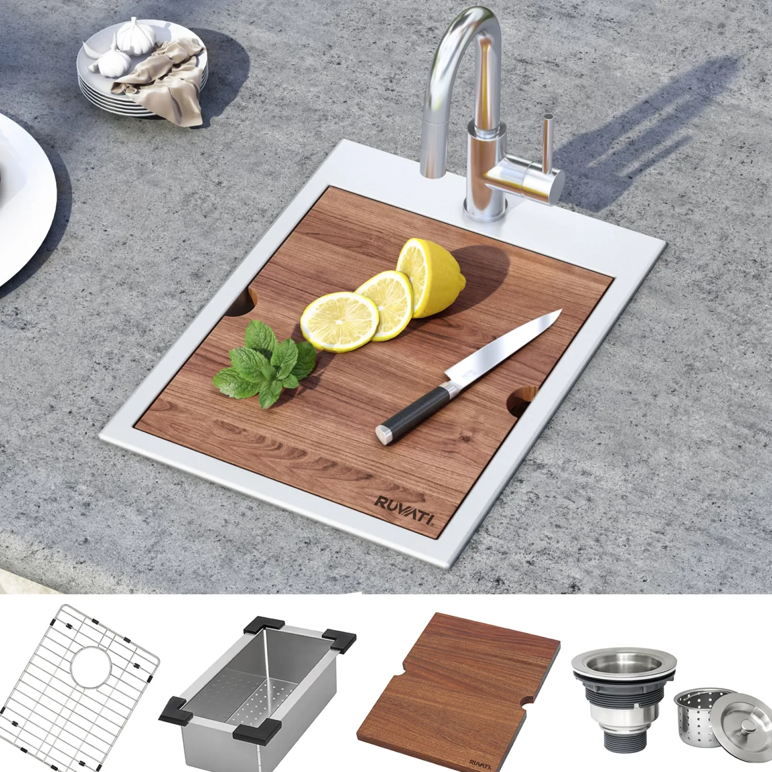 Discount 15 x 20" Workstation Drop-in Topmount 16 Gauge Stainless Steel Bar Prep RV Sink Bar / Prep Sinks|Workstation Sinks