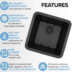 Square Quartz Composite Bar/Prep Sink Single Bowl Sinks|Undermount Sinks