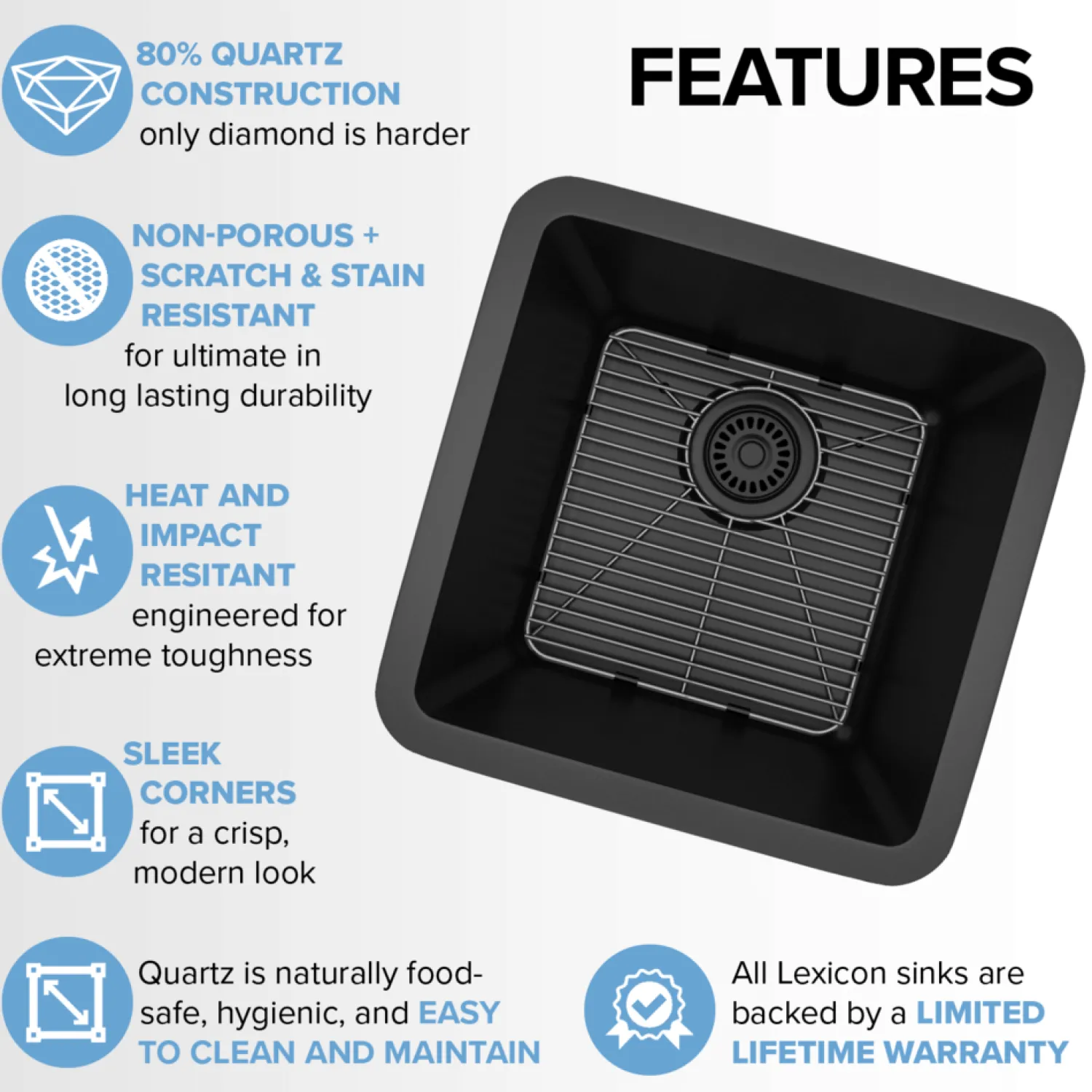 Square Quartz Composite Bar/Prep Sink Single Bowl Sinks|Undermount Sinks
