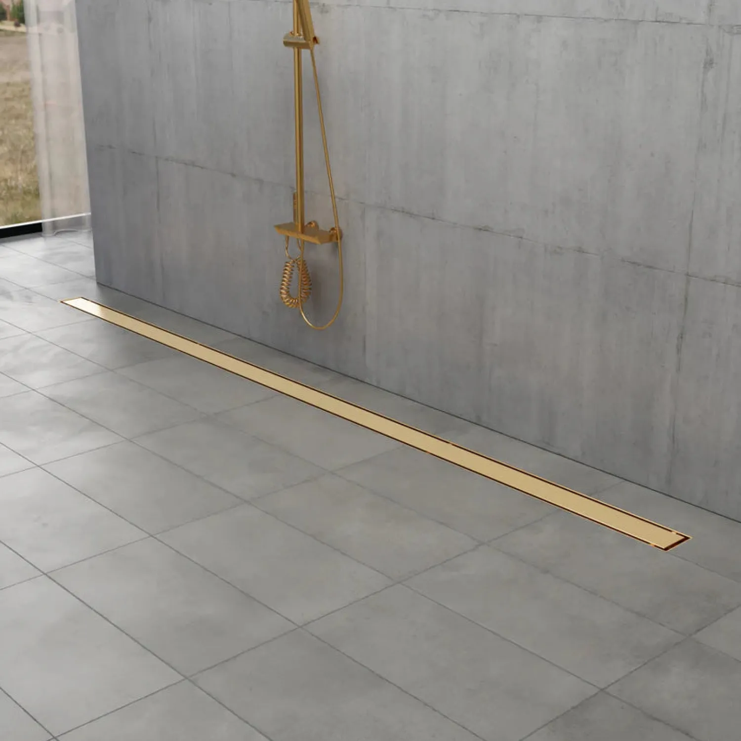72" Stainless Steel Linear Shower Drain with Tile Insert & Flat Grate in Brushed Brass Shower Drains