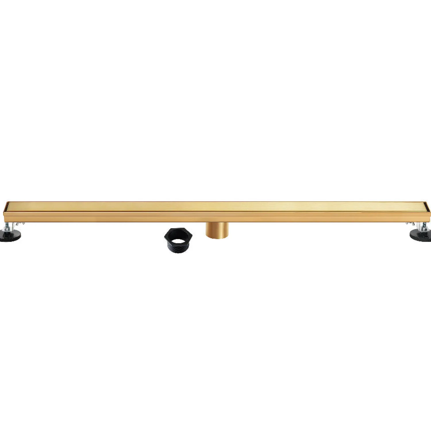 72" Stainless Steel Linear Shower Drain with Tile Insert & Flat Grate in Brushed Brass Shower Drains