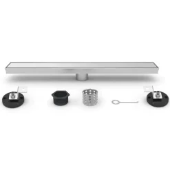 Discount 72" Stainless Steel Linear Shower Drain with Tile Insert & Flat Grate in Chrome Shower Drains