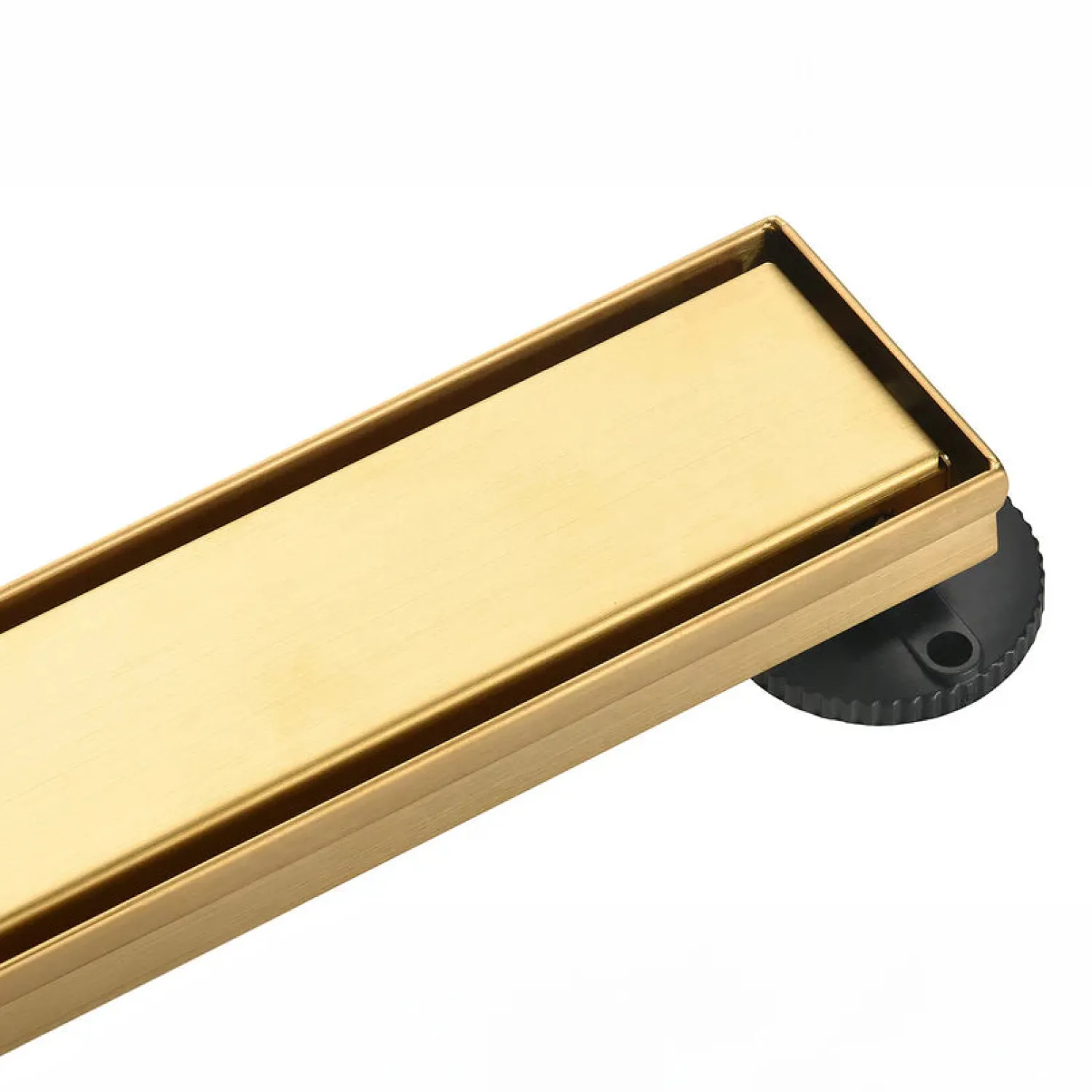 60" Stainless Steel Linear Shower Drain with Tile Insert & Flat Grate in Brushed Brass Shower Drains