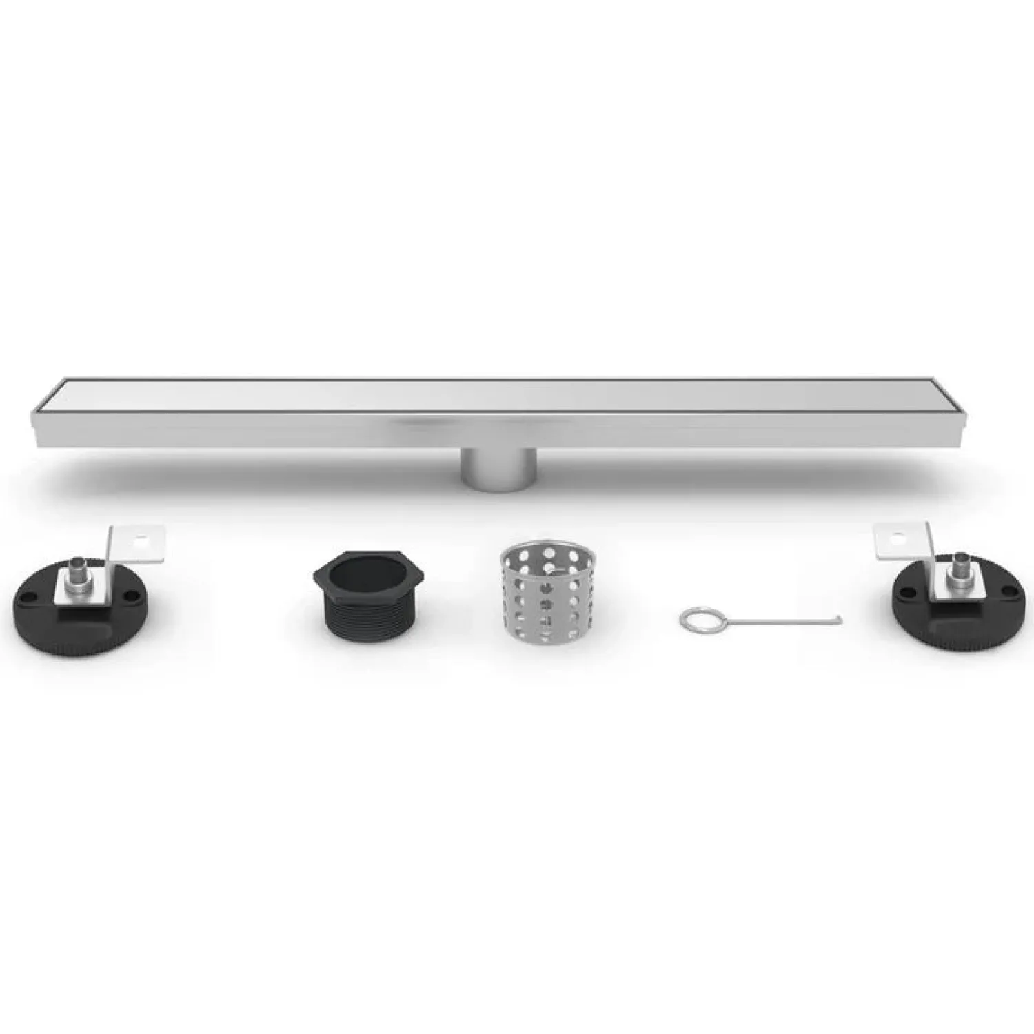 Clearance 32" Stainless Steel Linear Shower Drain with Tile Insert & Flat Grate in Brushed Nickel Shower Drains