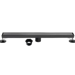 Clearance 32" Stainless Steel Linear Shower Drain with Tile Insert & Flat Grate in Matte Black Shower Drains