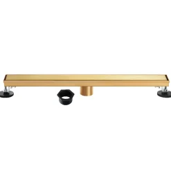 Hot 28" Stainless Steel Linear Shower Drain with Tile Insert & Flat Grate in Brushed Brass Shower Drains
