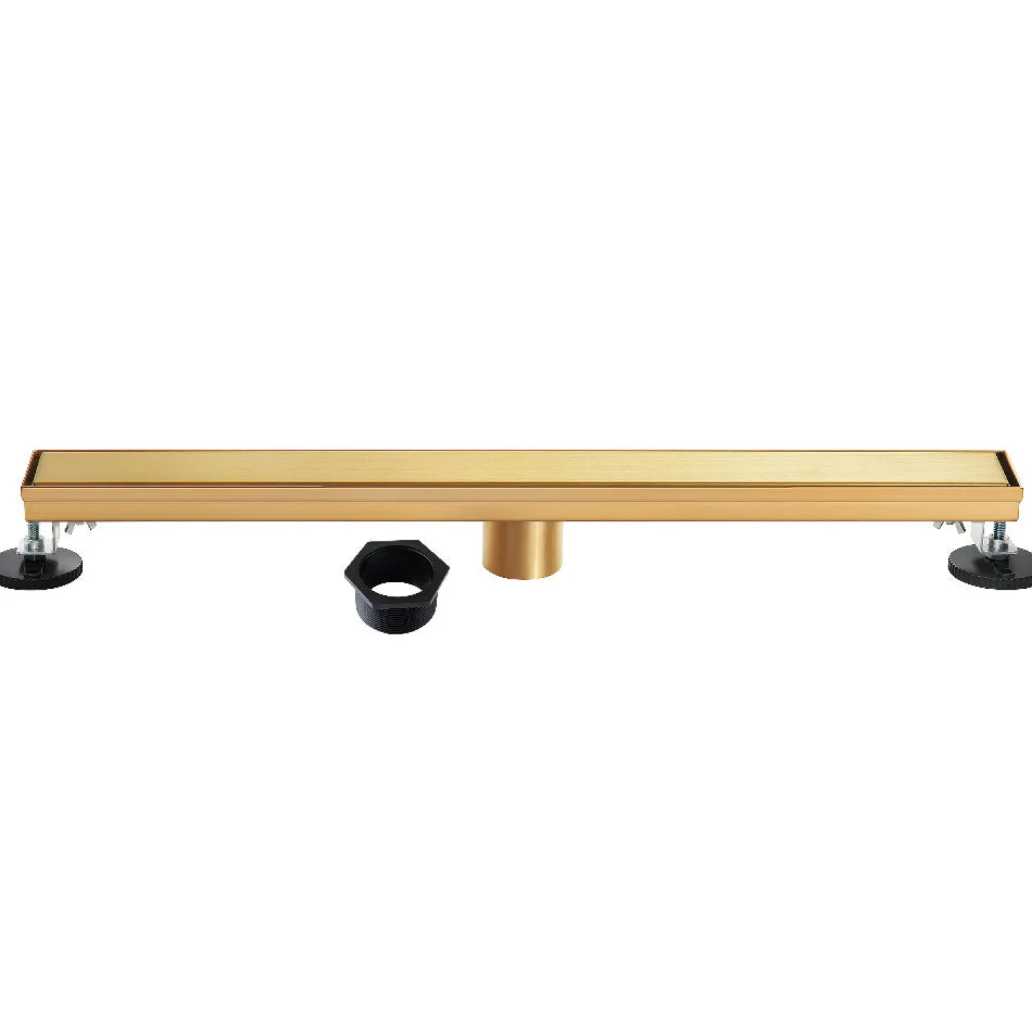 Hot 28" Stainless Steel Linear Shower Drain with Tile Insert & Flat Grate in Brushed Brass Shower Drains