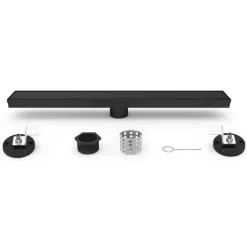 Best 28" Stainless Steel Linear Shower Drain with Tile Insert & Flat Grate in Matte Black Shower Drains